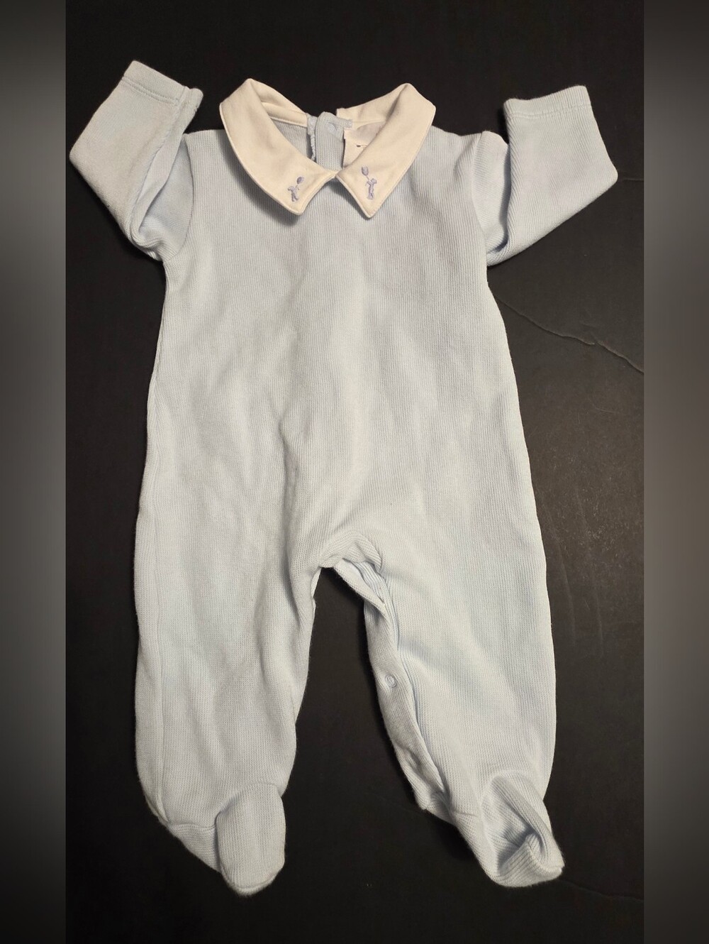 Baby Blue Footed One-Piece with White Peter Pan Collar